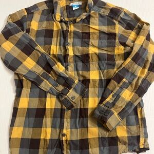 Yellow and Brown Columbia Plaid Button-Up Flannel Shirt
